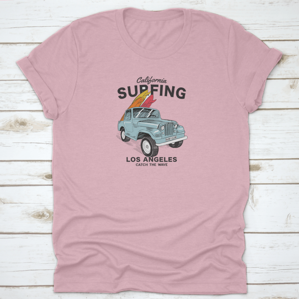 Los Angeles California Surfing graphic tee featuring a summer surf club design, made from 100% cotton with a classic fit.