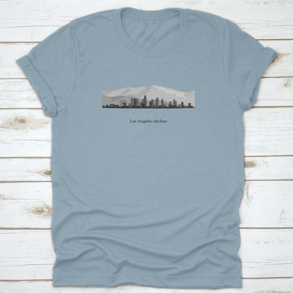 Black and white vector silhouette of the Los Angeles city skyline, showcasing iconic buildings and structures in a minimalist design.