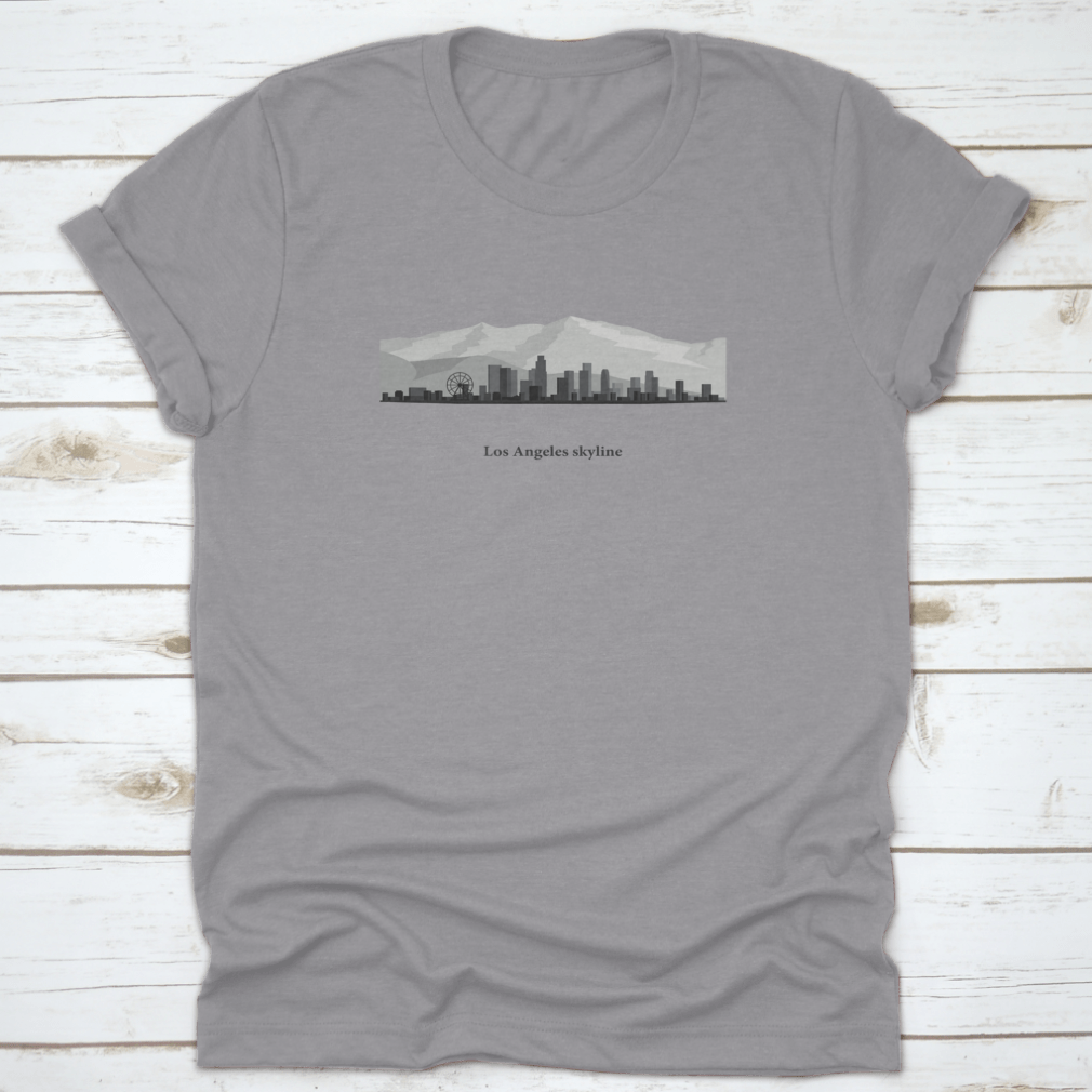 Black and white vector silhouette of the Los Angeles city skyline, showcasing iconic buildings and structures in a minimalist design.