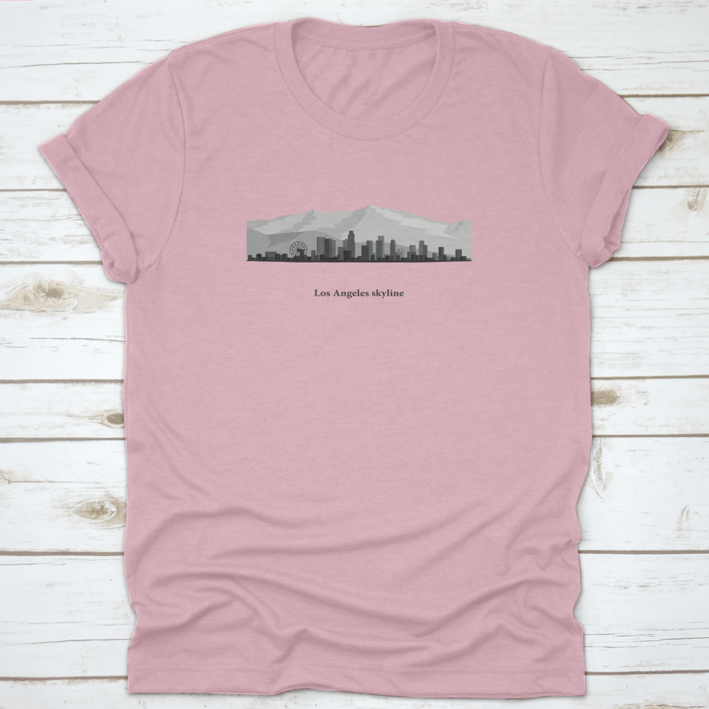 Black and white vector silhouette of the Los Angeles city skyline, showcasing iconic buildings and structures in a minimalist design.