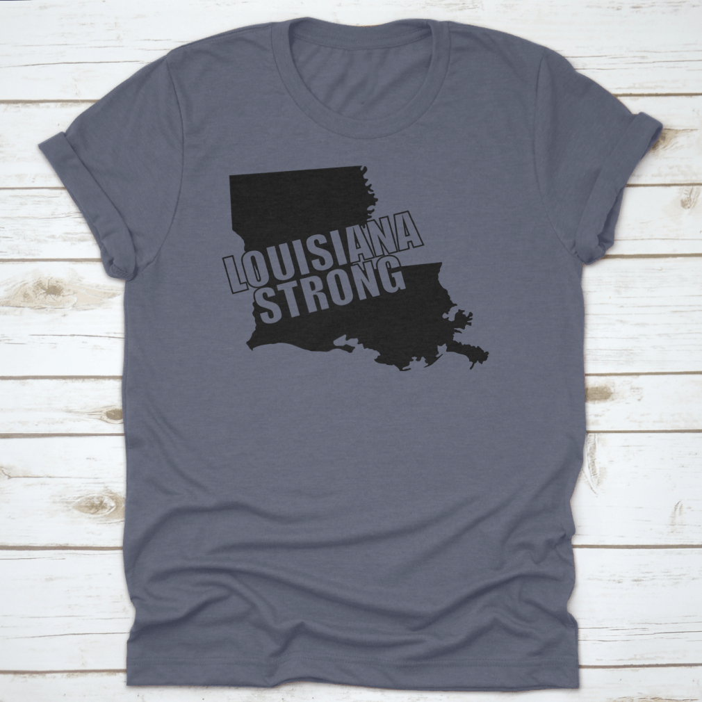 Louisiana Strong graphic tee featuring bold typography on a classic black background, showcasing pride in Louisiana.