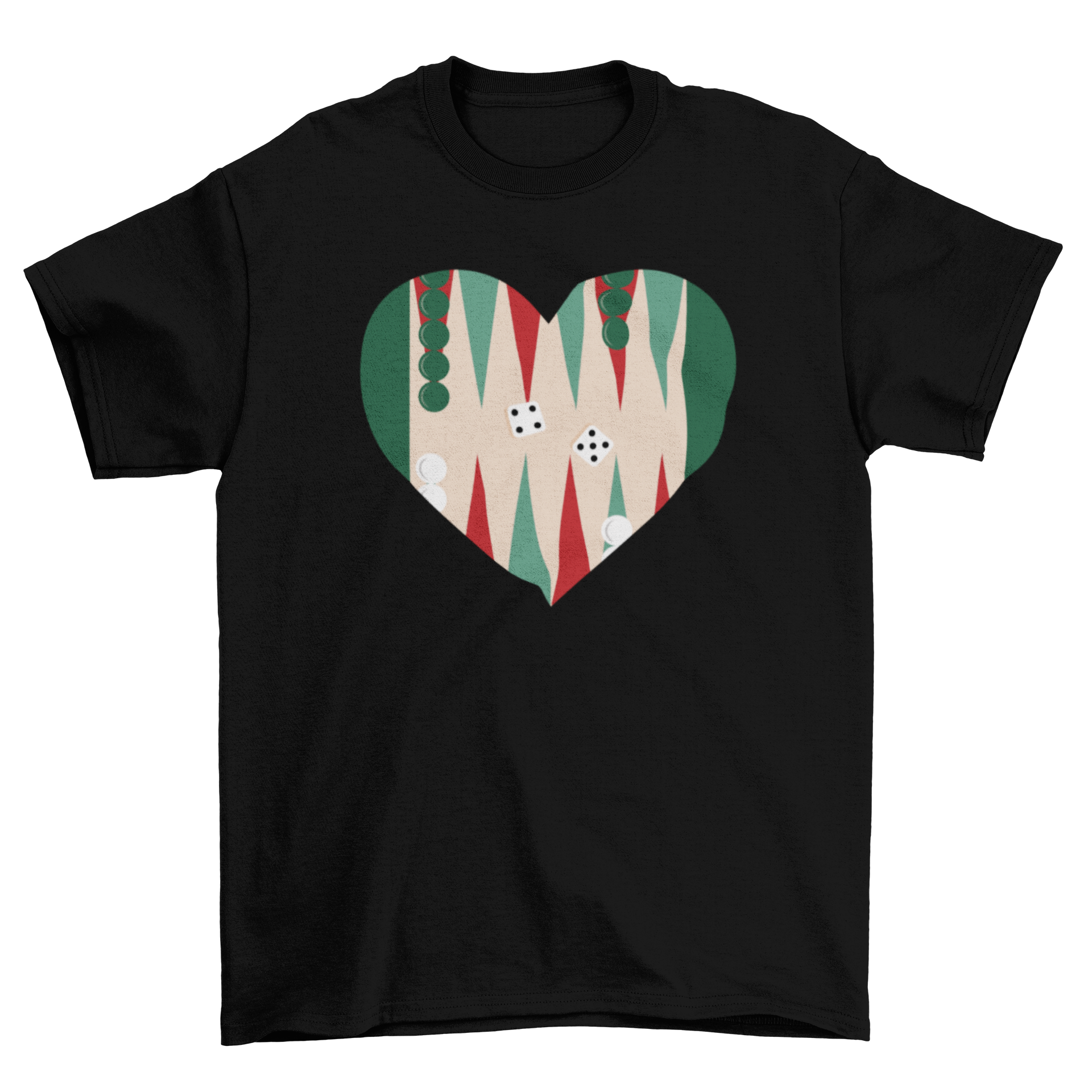 Love Backgammon Heart T-Shirt featuring a heart-shaped backgammon board design.