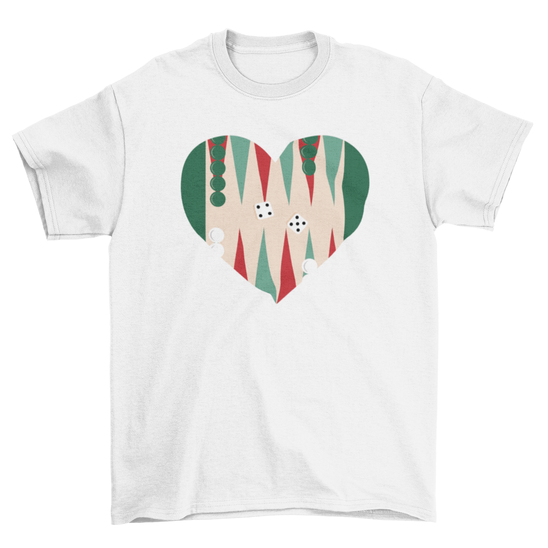 Love Backgammon Heart T-Shirt featuring a heart-shaped backgammon board design.