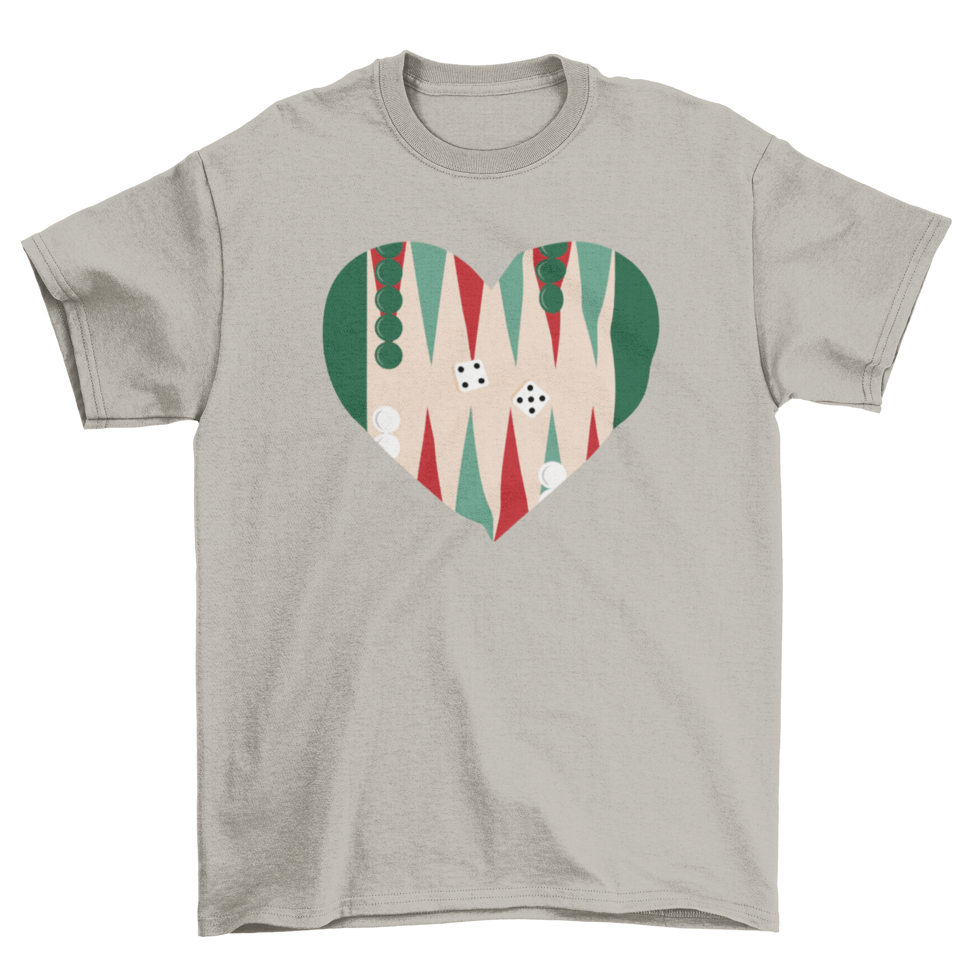 Love Backgammon Heart T-Shirt featuring a heart-shaped backgammon board design.