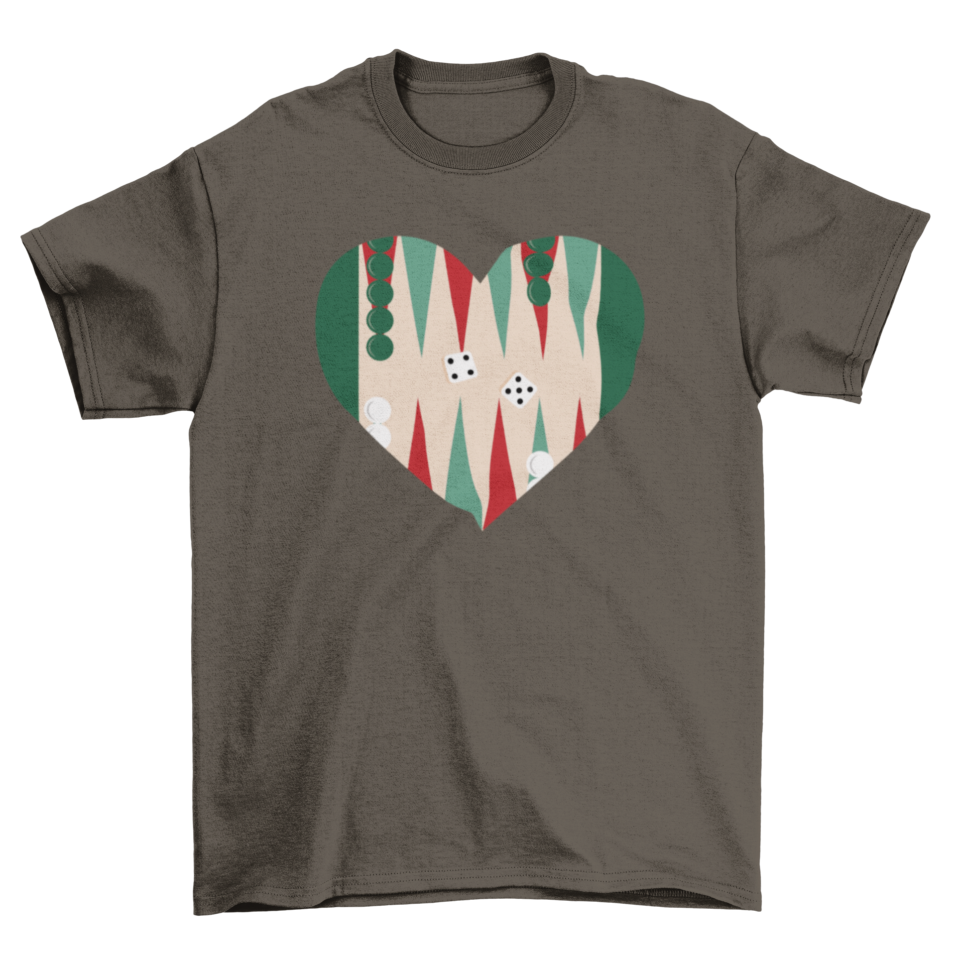 Love Backgammon Heart T-Shirt featuring a heart-shaped backgammon board design.