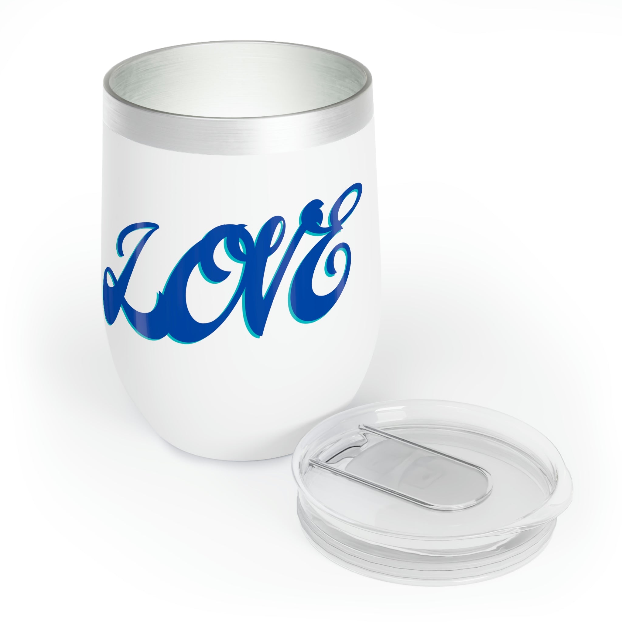 A stylish Love Chill Wine Tumbler made of stainless steel, featuring a customizable design and double-insulated walls for temperature retention.