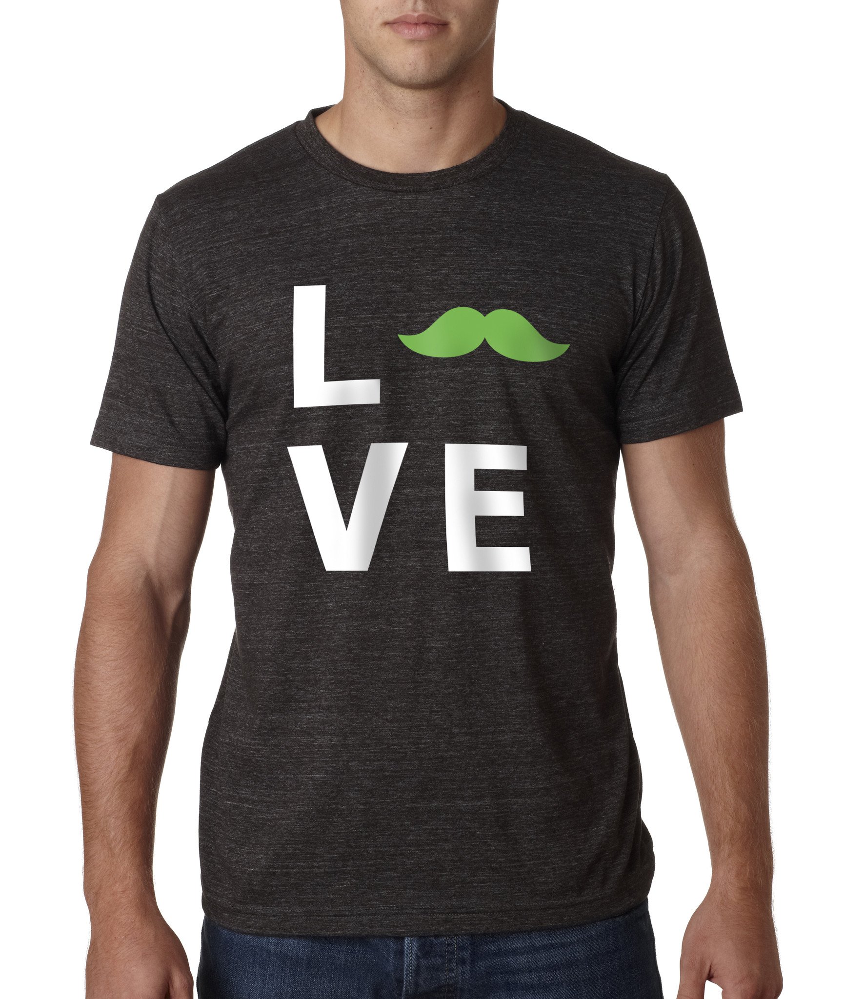 A soft and stylish 'Love' Crewneck Tee featuring a classic design, perfect for casual wear and expressing love for Green Mustache.