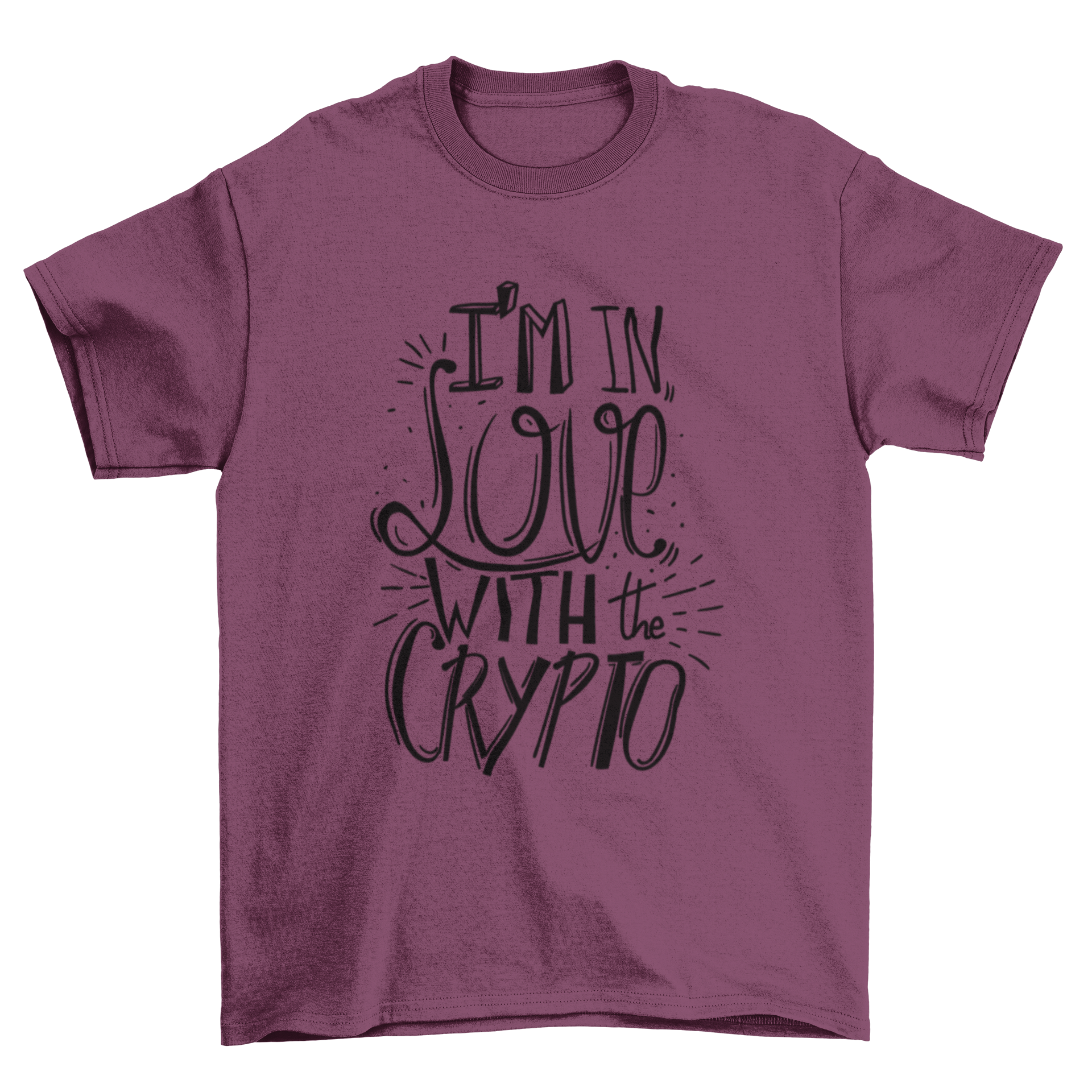 A stylish Love Crypto T-Shirt featuring a bold 'I'm in love' graphic, perfect for cryptocurrency enthusiasts.