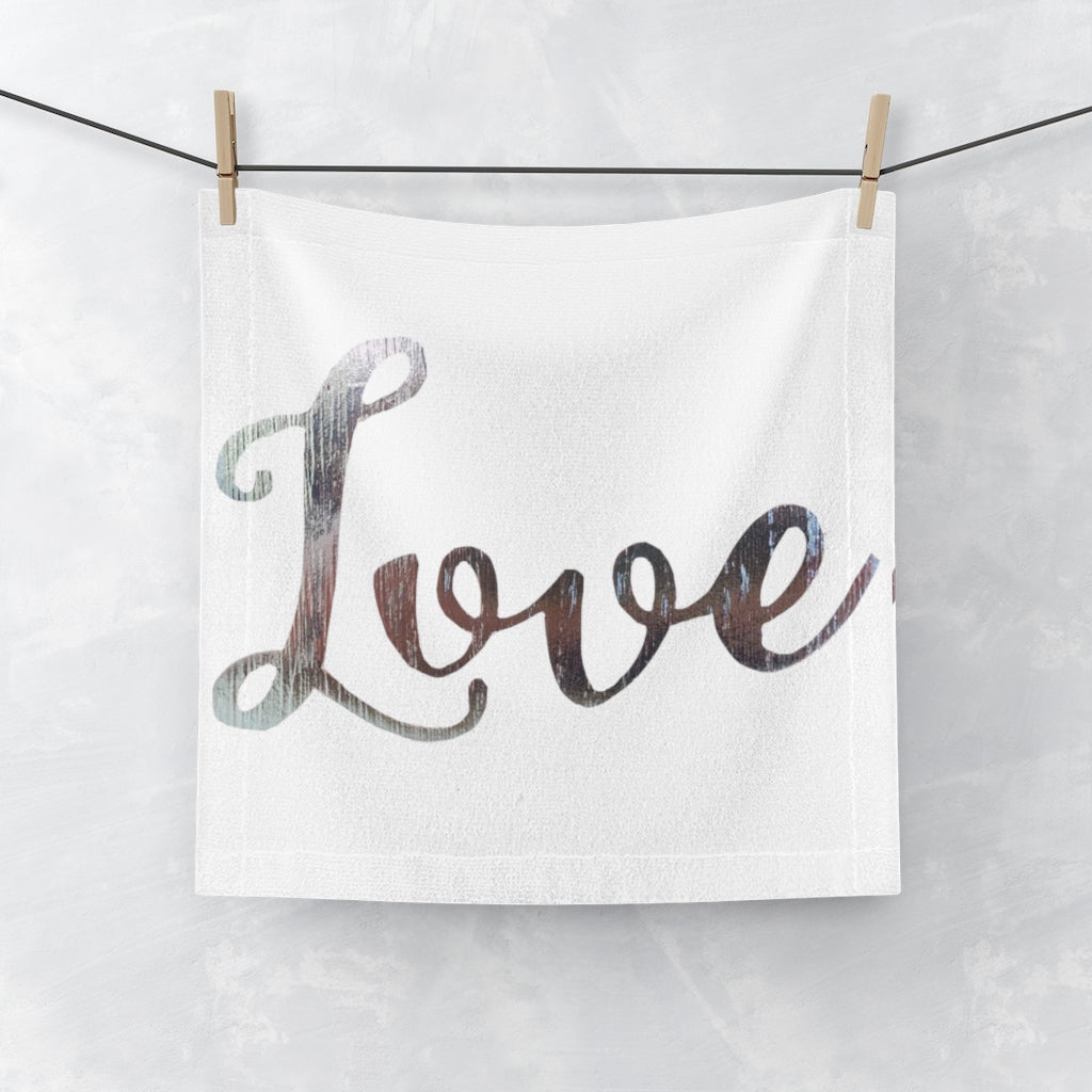 Love Face Towel featuring a customizable polyester front and soft cotton back, ideal for personal use or gifting.