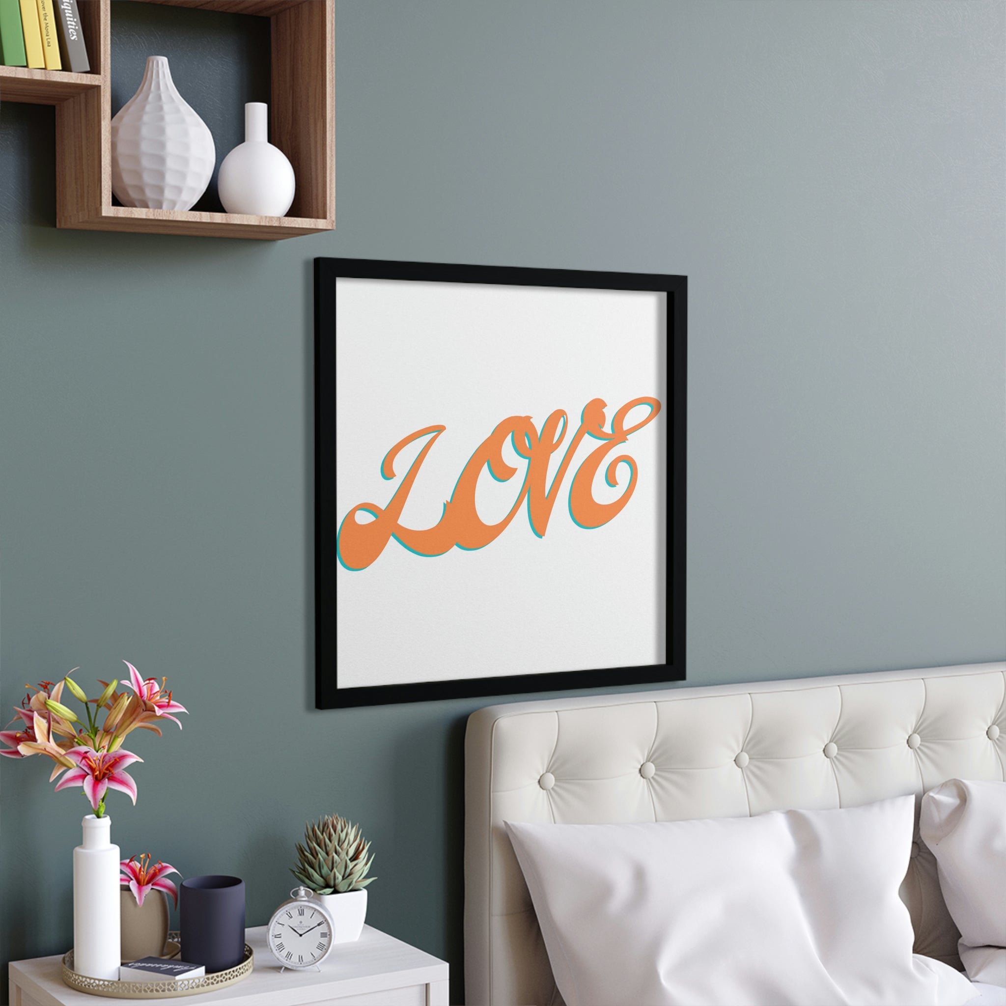 A beautifully framed Love Framed Poster showcasing vibrant colors and a hand-crafted wooden frame, perfect for home decor.