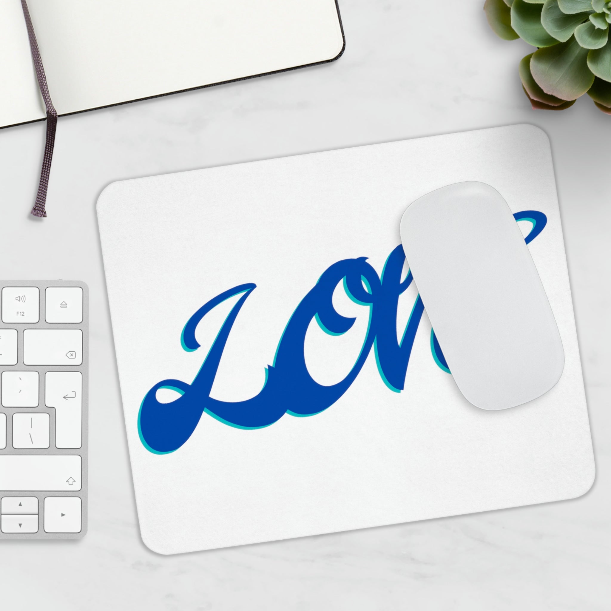 A stylish Love Mouse Pad featuring a personalized design, made of durable neoprene with a non-slip surface.