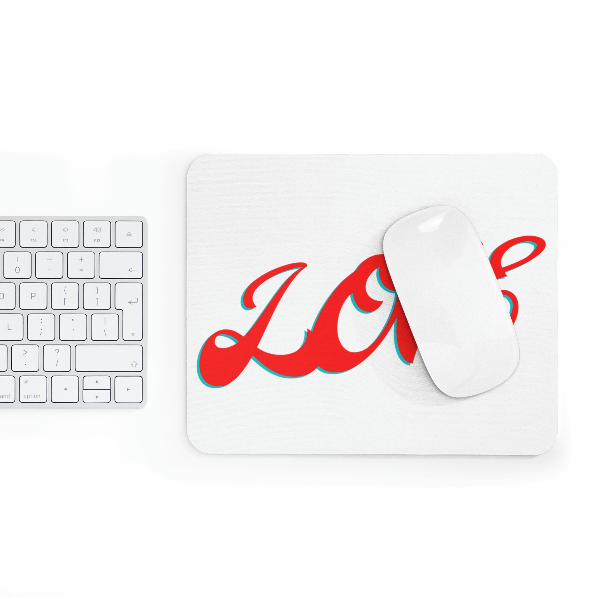 A stylish Love Mouse Pad featuring a vibrant design, made of durable neoprene with a non-slip surface, perfect for enhancing any desk.