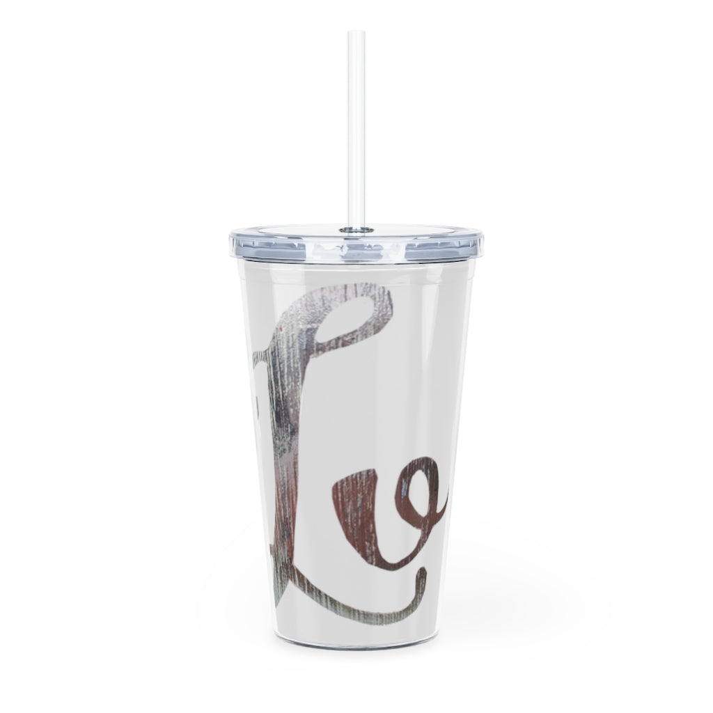 A stylish Love Plastic Tumbler with Straw, featuring a customizable design and double wall insulation, perfect for parties and gatherings.