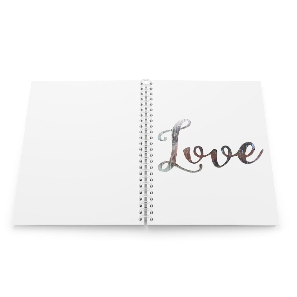 Love Spiral Notebook with customizable covers and wide-ruled pages, featuring a semi-gloss laminated finish.