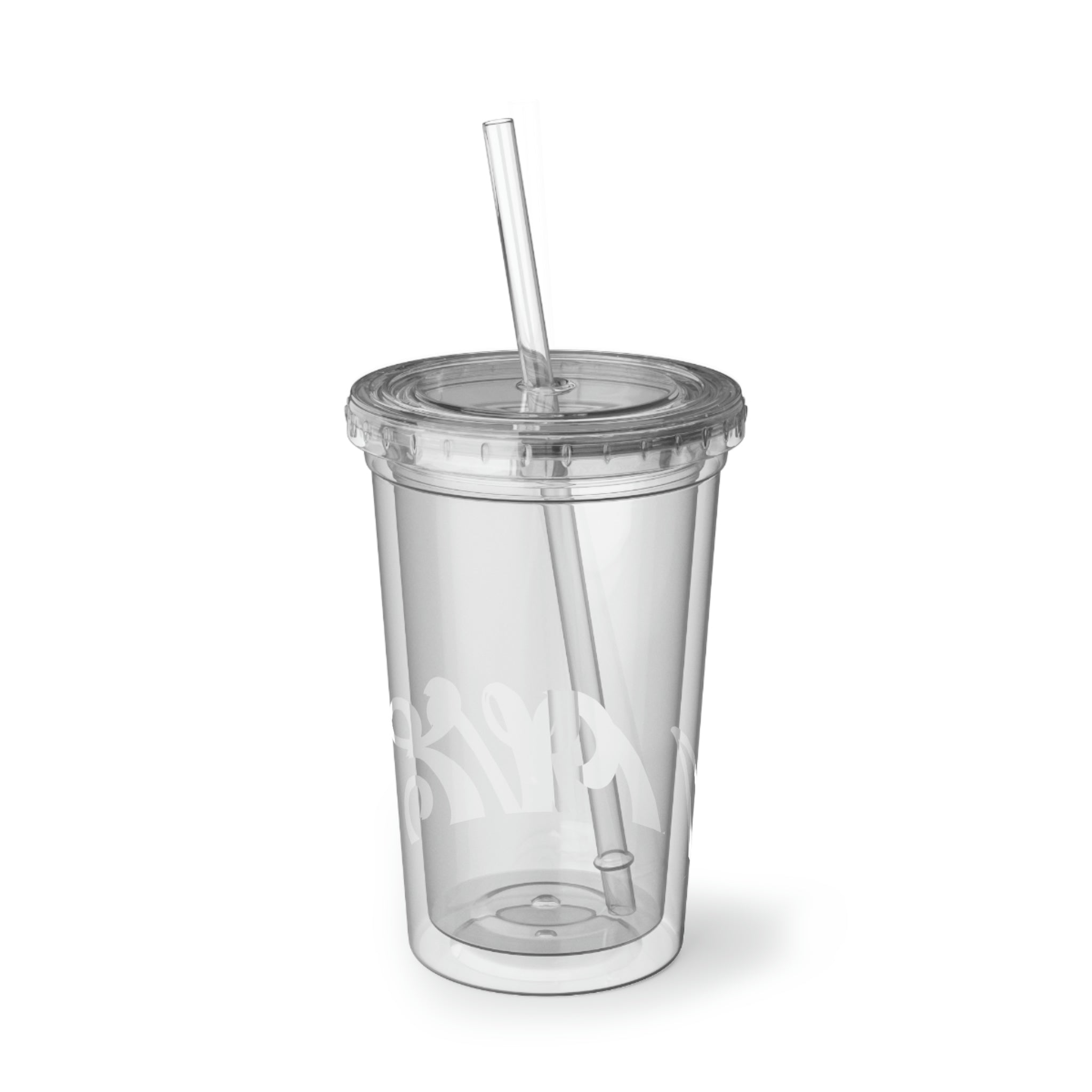 Love Suave Acrylic Cup with vibrant artwork, double-wall insulation, and a straw, perfect for hot and cold beverages.