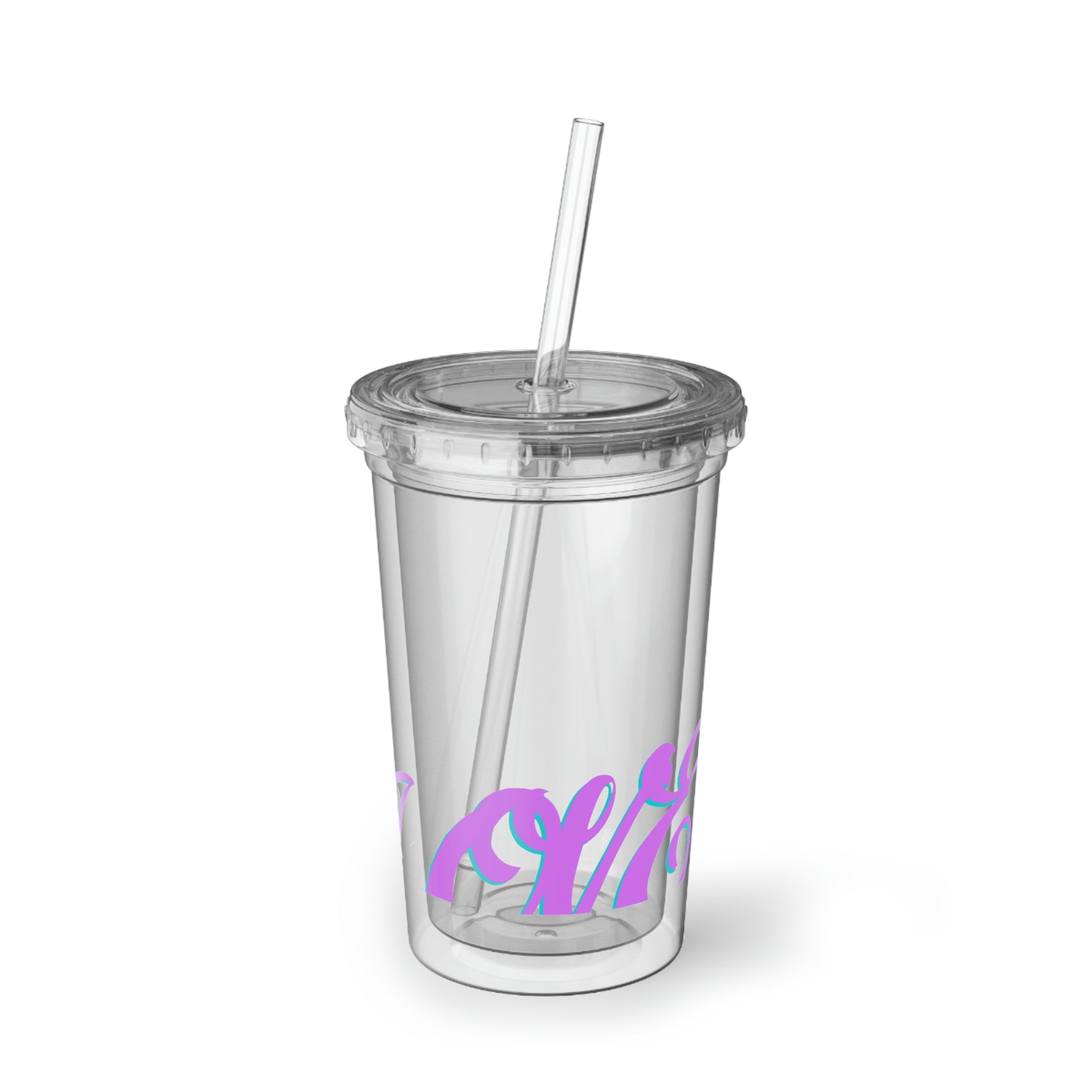 Love Suave Acrylic Cup with vibrant artwork, double-wall insulation, and a straw, perfect for hot and cold beverages.