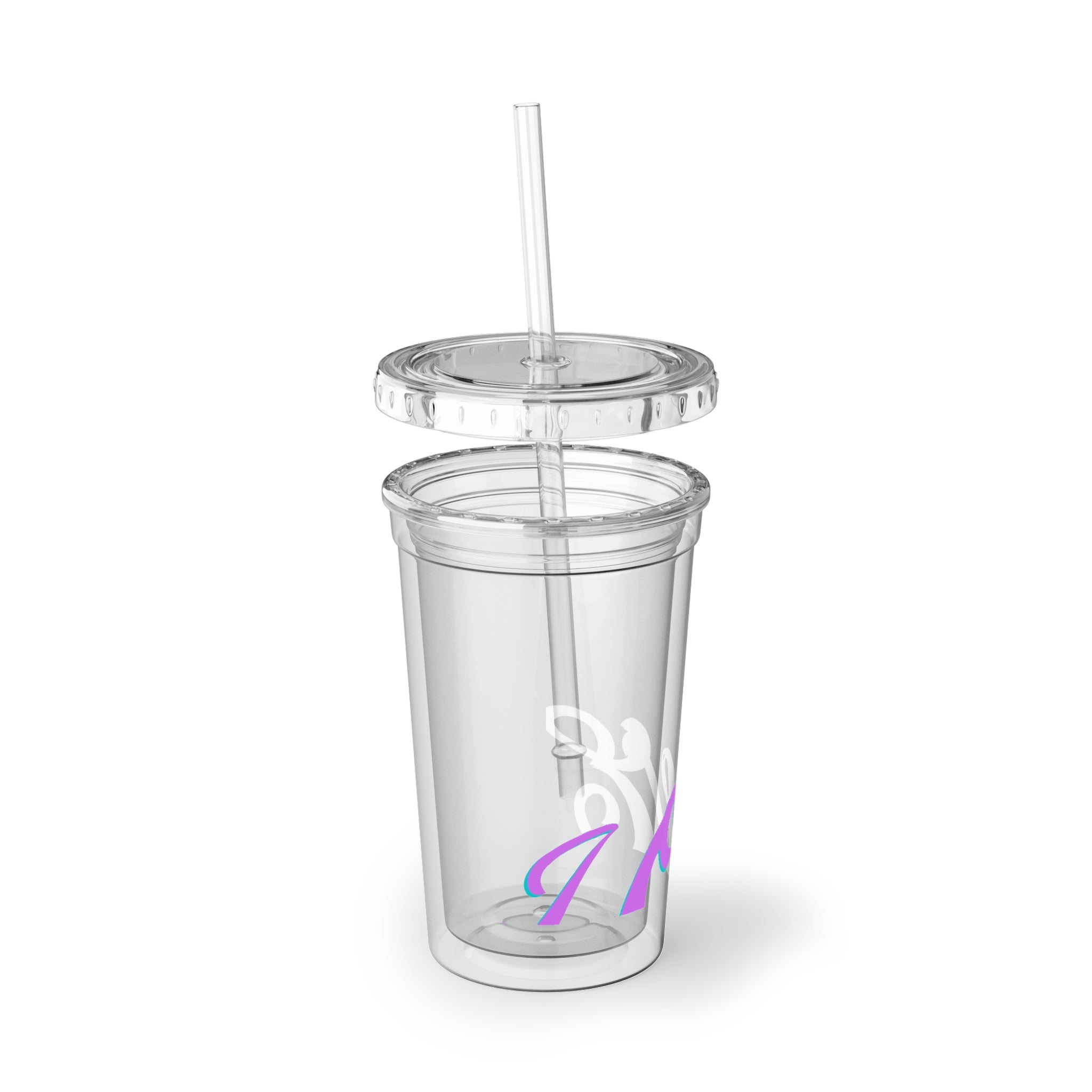 Love Suave Acrylic Cup with vibrant artwork, double-wall insulation, and a straw, perfect for hot and cold beverages.