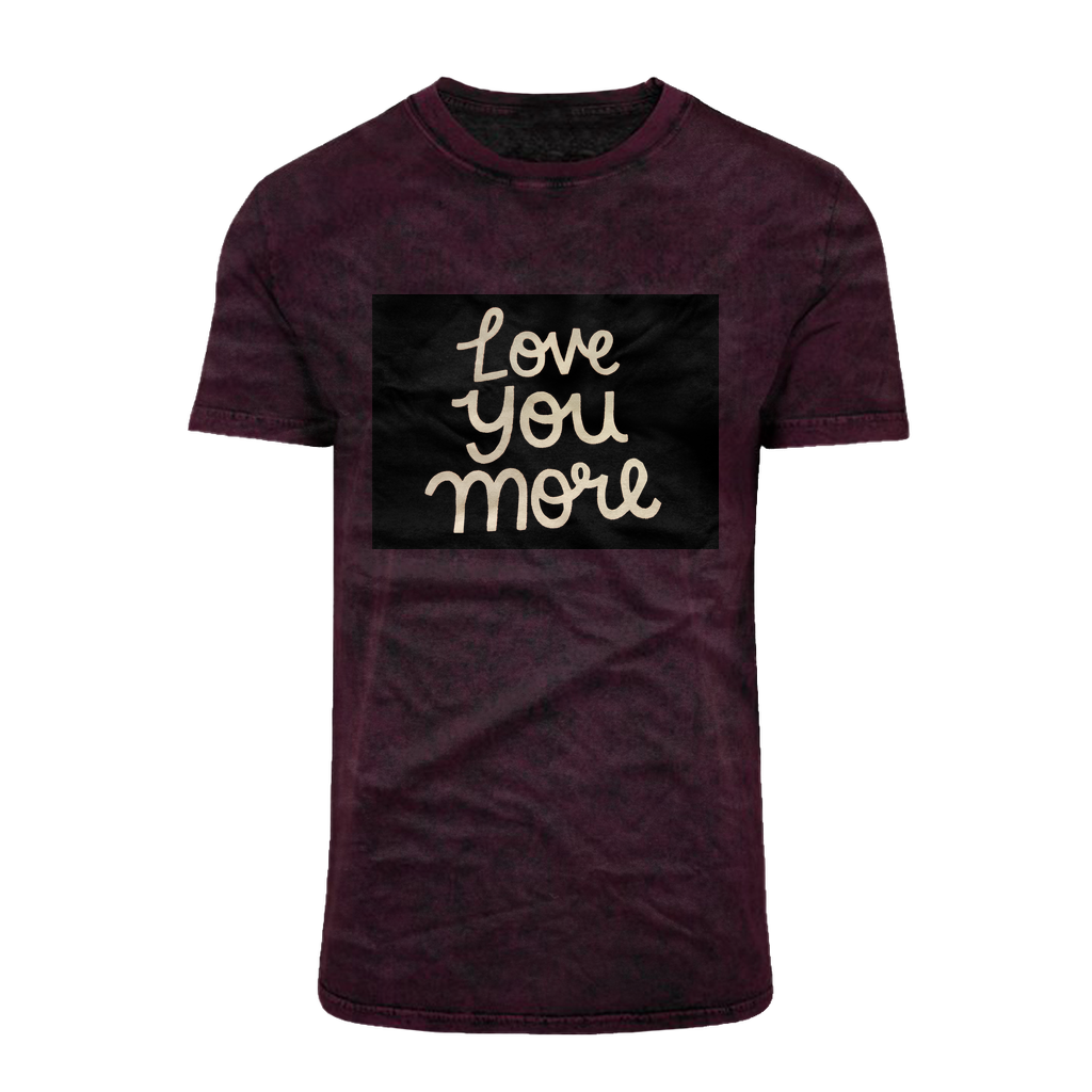 Love You More Acid Washed T-Shirt featuring a classic cut, crew neck, and unique batik-like wash pattern.