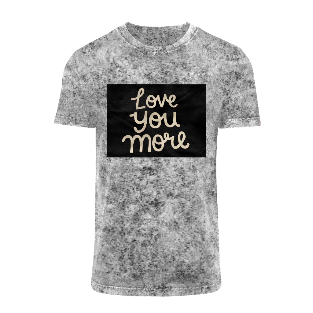 Love You More Acid Washed T-Shirt featuring a classic cut, crew neck, and unique batik-like wash pattern.