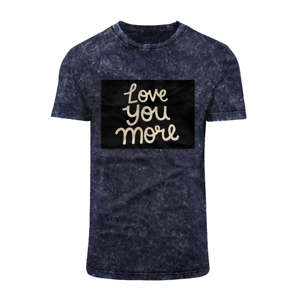 Love You More Acid Washed T-Shirt featuring a classic cut, crew neck, and unique batik-like wash pattern.