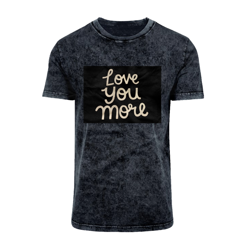 Love You More Acid Washed T-Shirt featuring a classic cut, crew neck, and unique batik-like wash pattern.