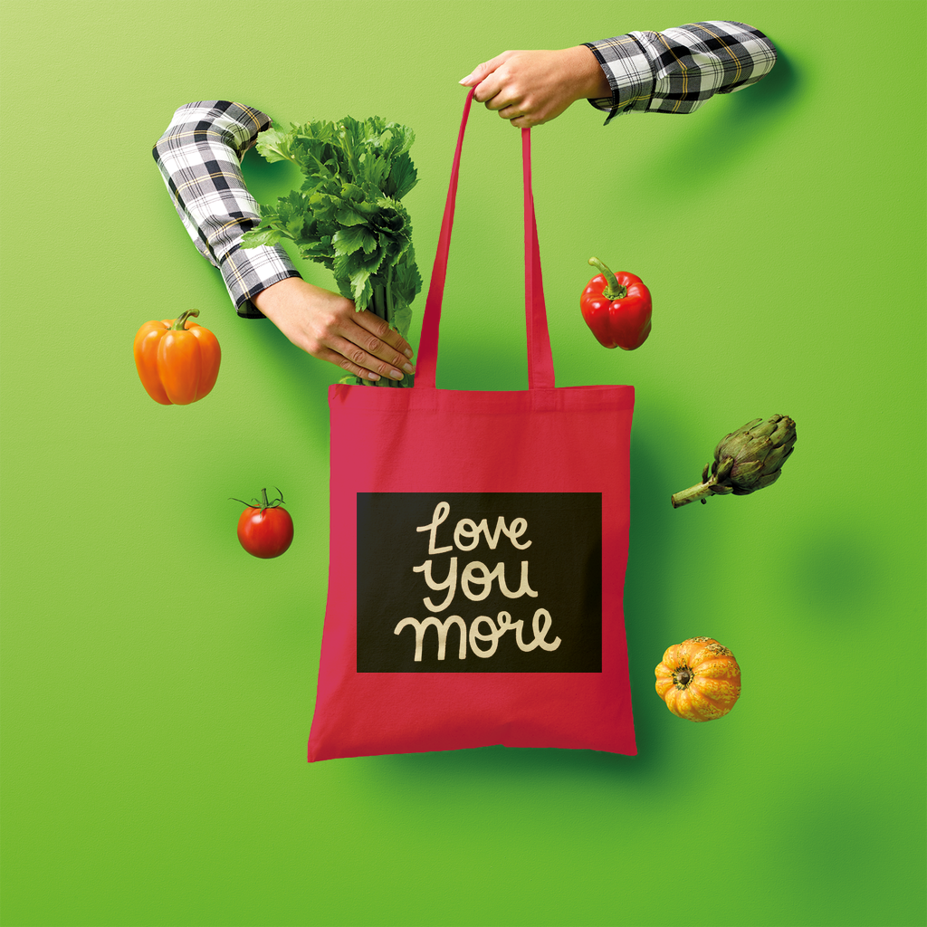 Love You More Shopper Tote Bag made of 100% cotton, featuring a spacious design and comfortable shoulder straps, ideal for eco-friendly shopping.