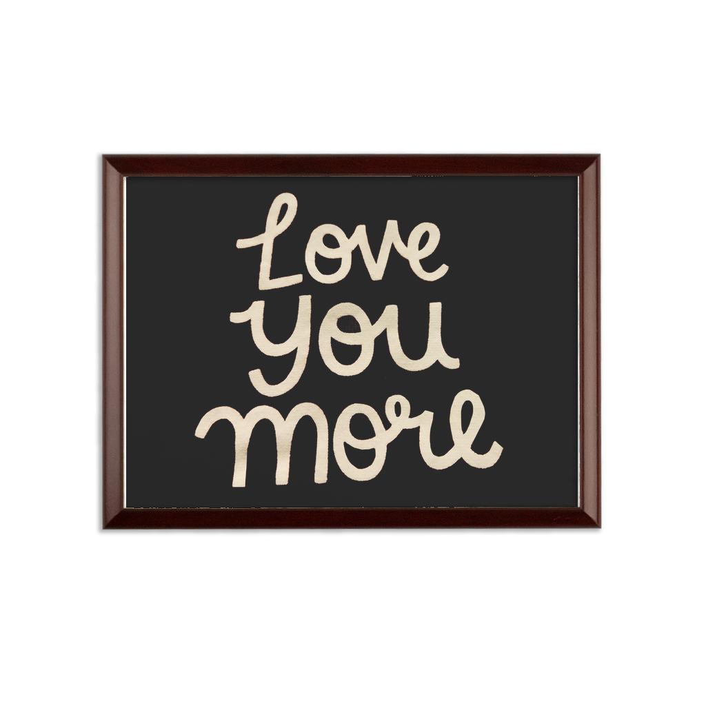 Love You More Sublimation Wall Plaque with brown wooden frame and white printable surface, showcasing customizable design options.