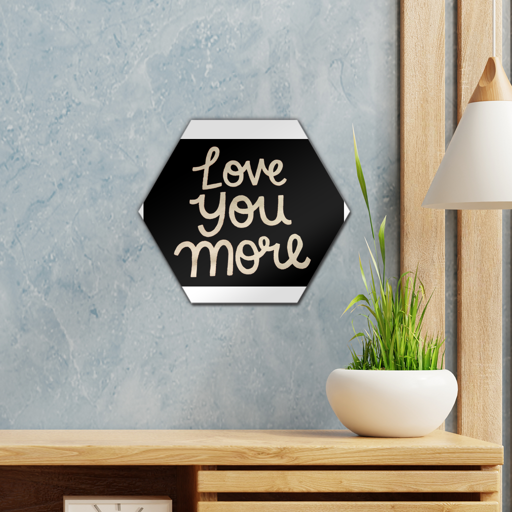 Love You More Wall Tile in gloss white finish, showcasing repositionable adhesive mounting for easy photo display.