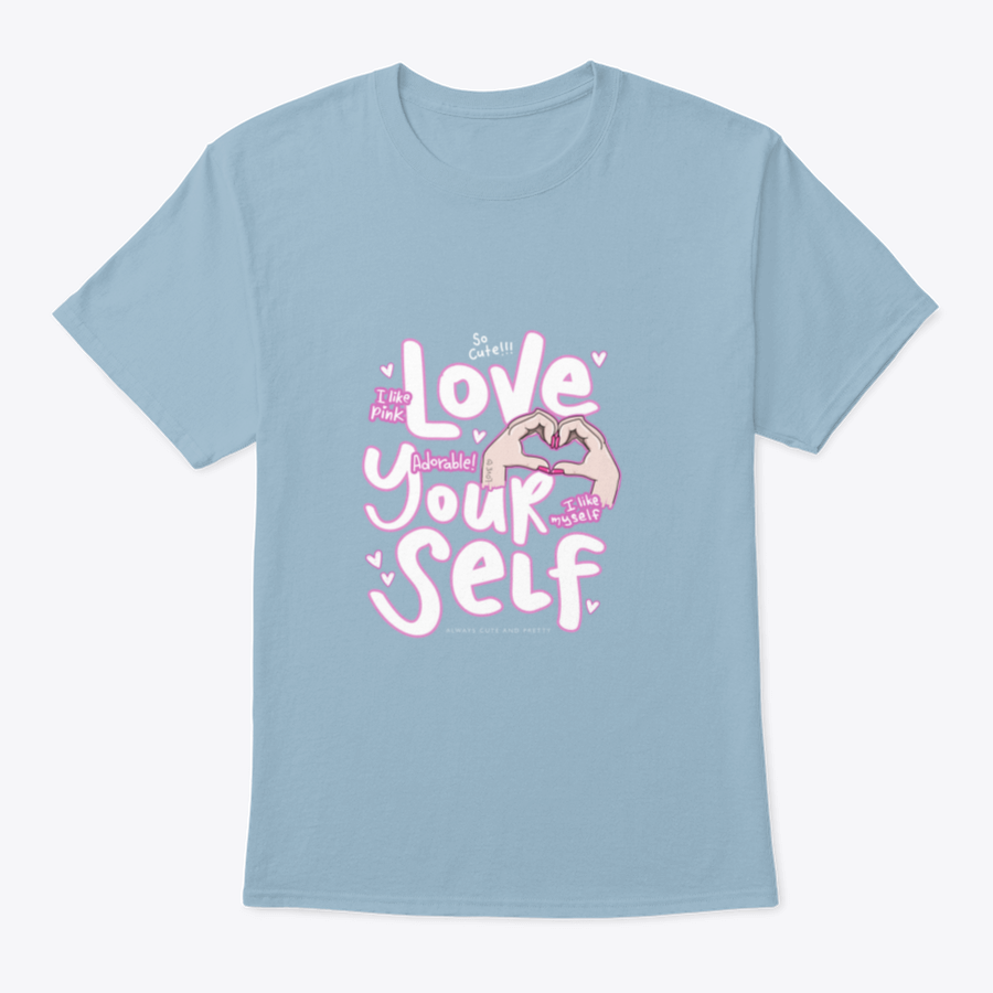 A cute pink t-shirt featuring the phrase 'I Like Pink I Like Myself', showcasing a stylish and positive design.