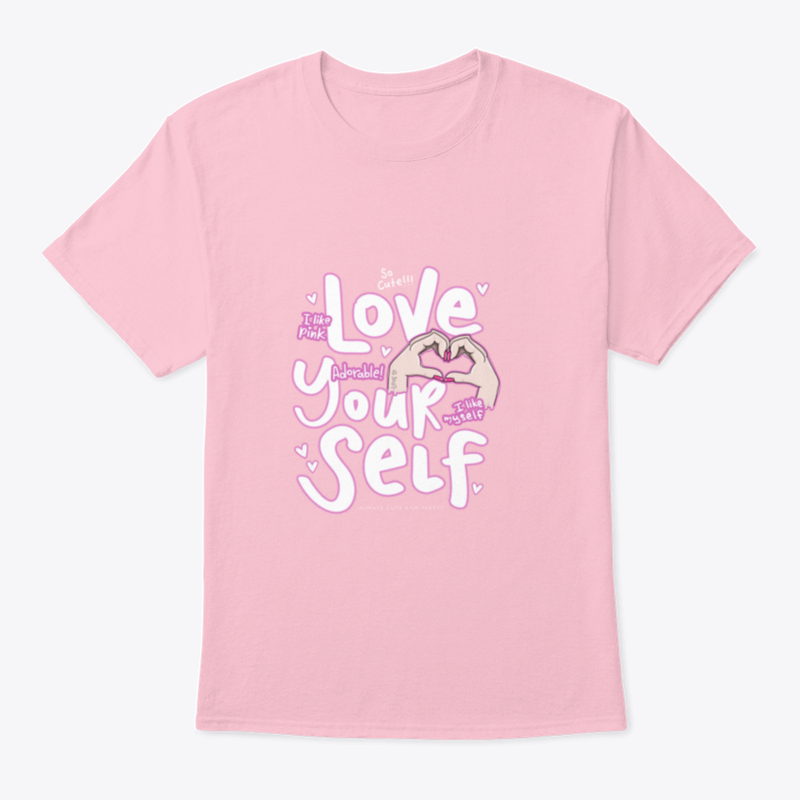 A cute pink t-shirt featuring the phrase 'I Like Pink I Like Myself', showcasing a stylish and positive design.