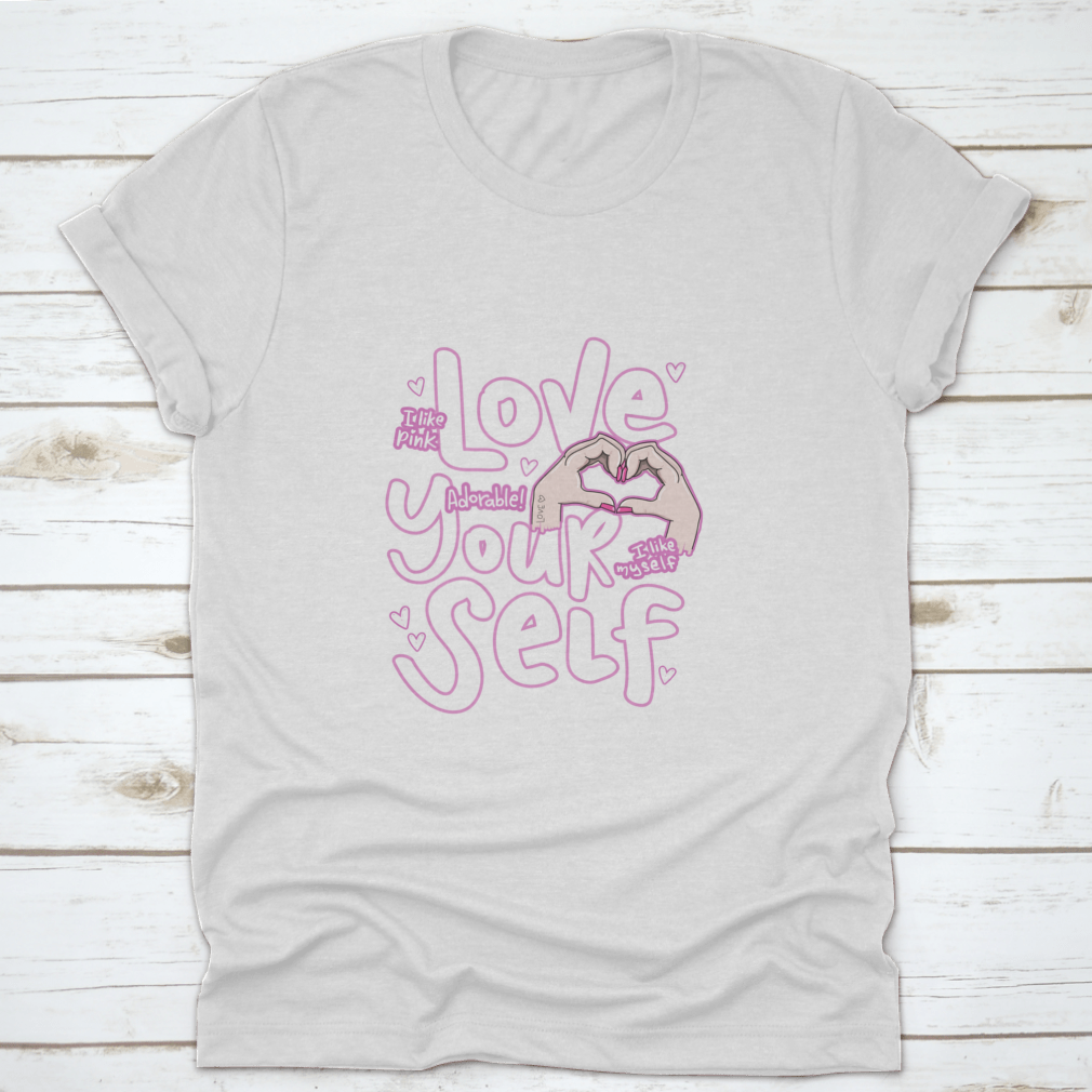 A cute pink t-shirt featuring the phrase 'I Like Pink I Like Myself', showcasing a stylish and positive design.