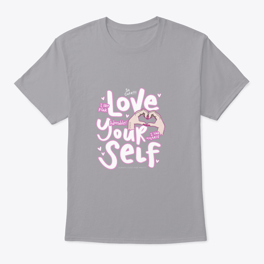 A cute pink t-shirt featuring the phrase 'I Like Pink I Like Myself', showcasing a stylish and positive design.