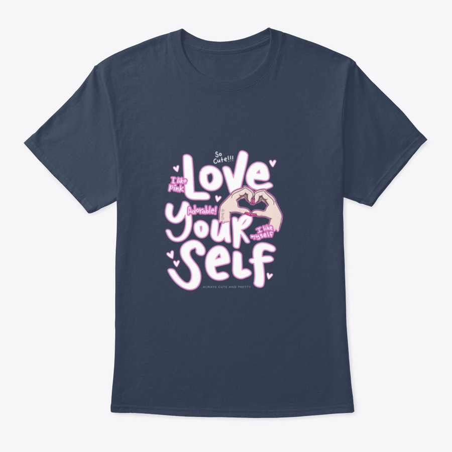 A cute pink t-shirt featuring the phrase 'I Like Pink I Like Myself', showcasing a stylish and positive design.