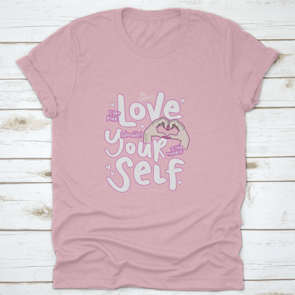 A cute pink t-shirt featuring the phrase 'I Like Pink I Like Myself', showcasing a stylish and positive design.