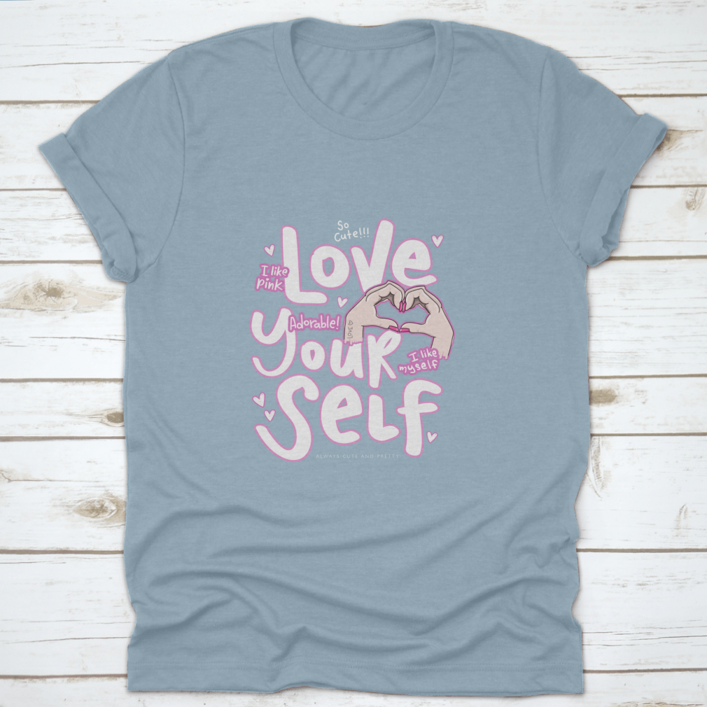 A cute pink t-shirt featuring the phrase 'I Like Pink I Like Myself', showcasing a stylish and positive design.