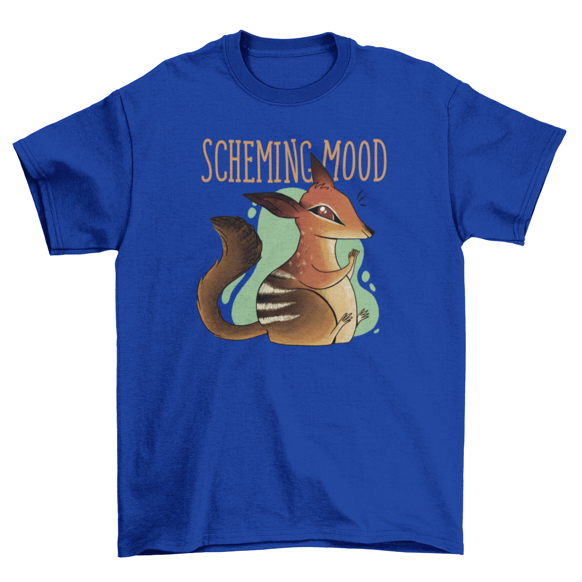 Lovely Fashion Cute Numbat T-shirt featuring a numbat graphic and the quote 'Scheming mood', perfect for wildlife lovers.