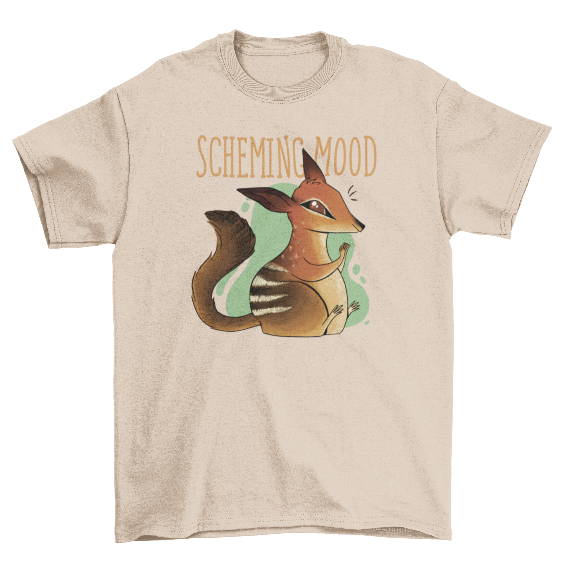 Lovely Fashion Cute Numbat T-shirt featuring a numbat graphic and the quote 'Scheming mood', perfect for wildlife lovers.