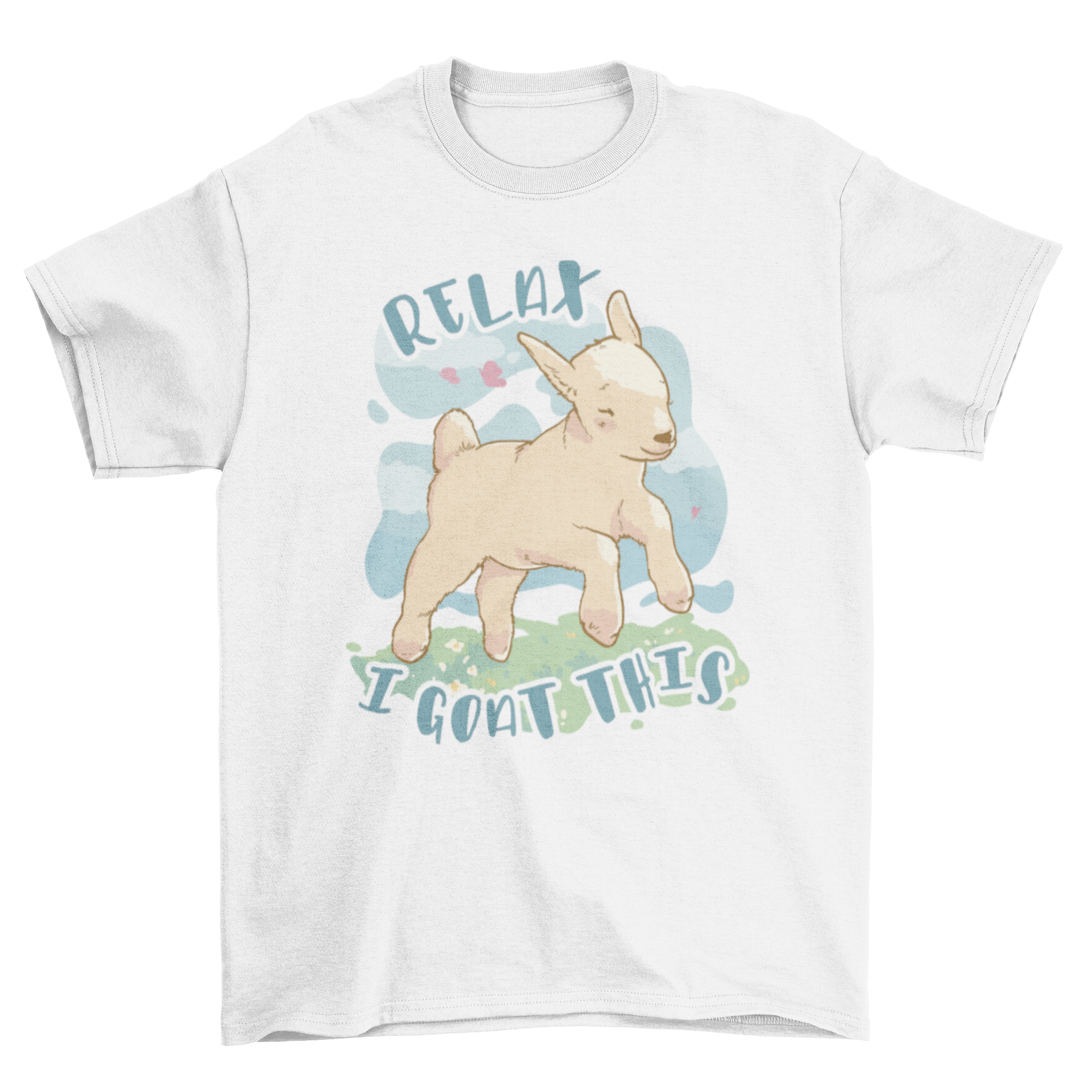 Lovely Relax Goat T-Shirt featuring a cute goat design and the quote 'Relax I goat this' in vibrant colors.