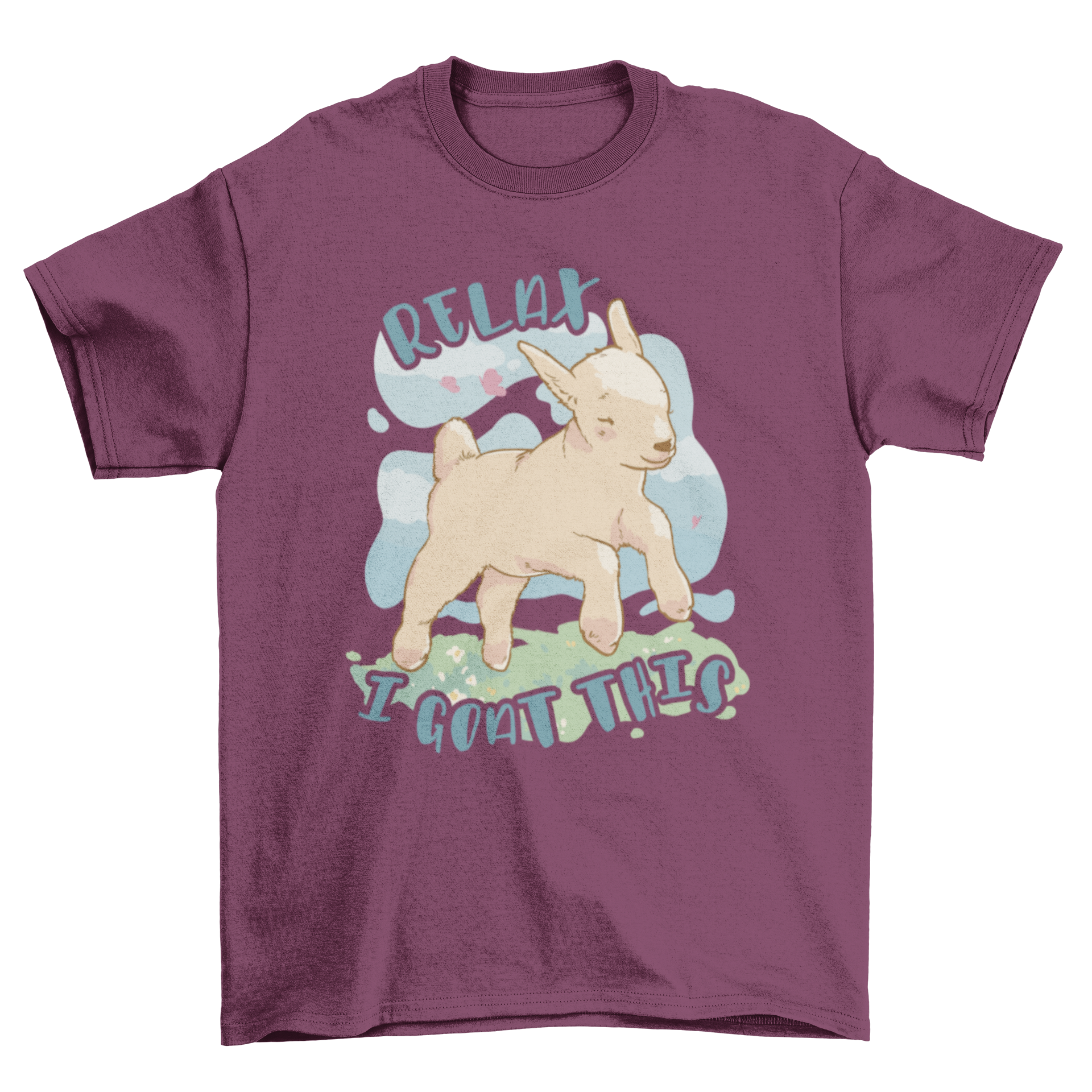 Lovely Relax Goat T-Shirt featuring a cute goat design and the quote 'Relax I goat this' in vibrant colors.