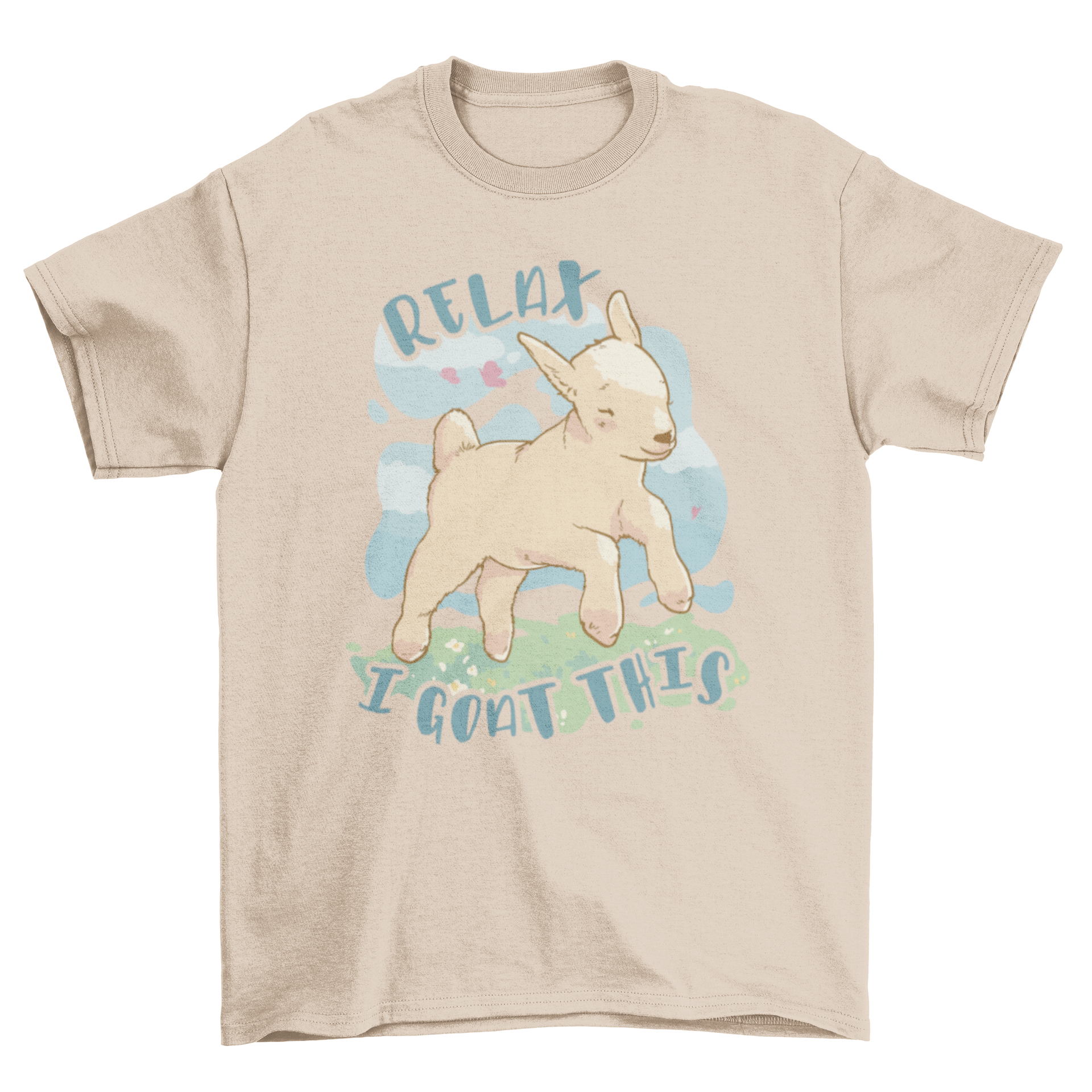 Lovely Relax Goat T-Shirt featuring a cute goat design and the quote 'Relax I goat this' in vibrant colors.