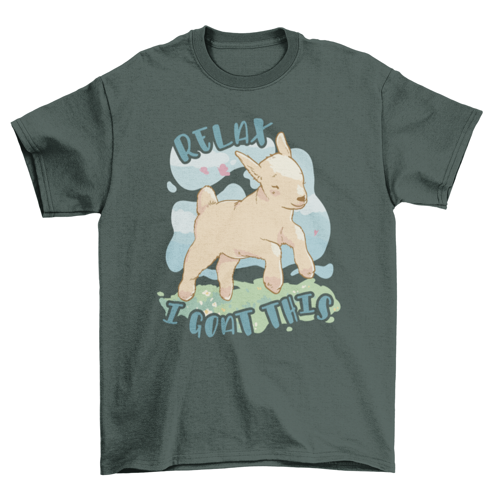 Lovely Relax Goat T-Shirt featuring a cute goat design and the quote 'Relax I goat this' in vibrant colors.