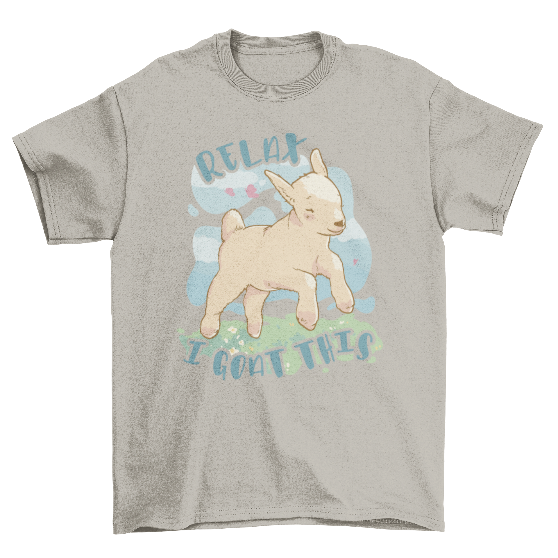 Lovely Relax Goat T-Shirt featuring a cute goat design and the quote 'Relax I goat this' in vibrant colors.