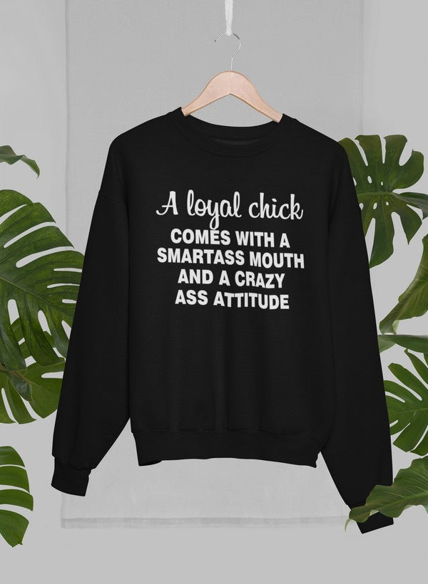 Loyal Chick Sweat Shirt featuring unique artistic designs, made from soft cotton/poly fleece blend, ideal for comfort and style.