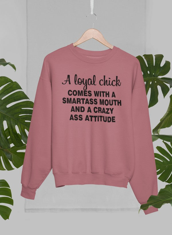 Loyal Chick Sweat Shirt featuring unique artistic designs, made from soft cotton/poly fleece blend, ideal for comfort and style.