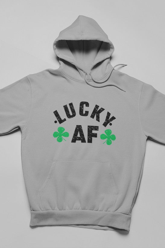 Lucky AF Hoodie featuring unique designs by top artists, made from warm cotton/poly fleece blend.