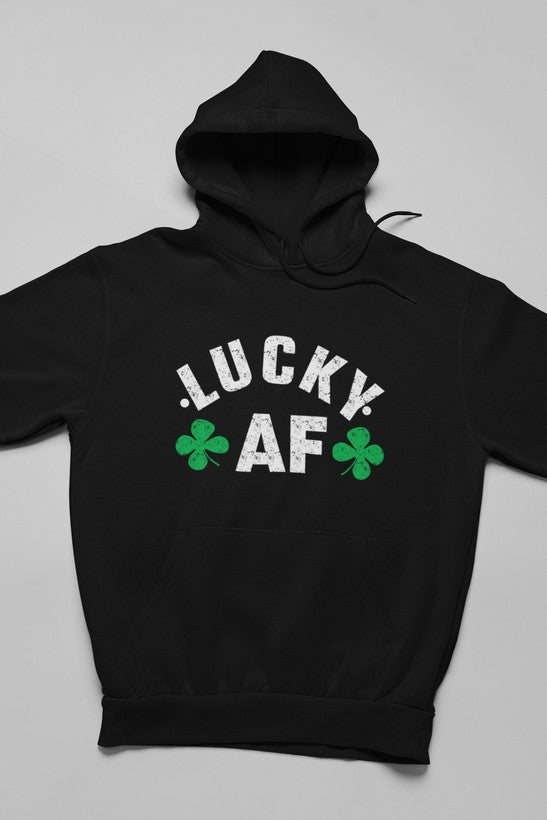 Lucky AF Hoodie featuring unique designs by top artists, made from warm cotton/poly fleece blend.