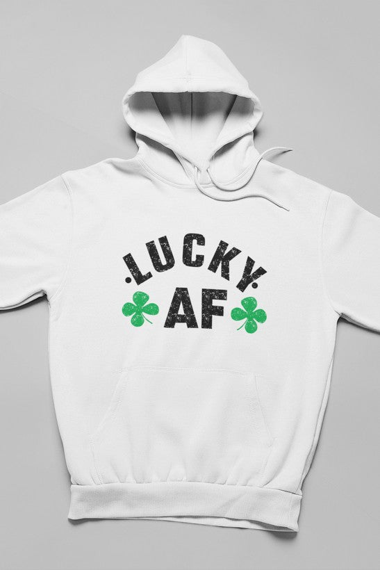 Lucky AF Hoodie featuring unique designs by top artists, made from warm cotton/poly fleece blend.