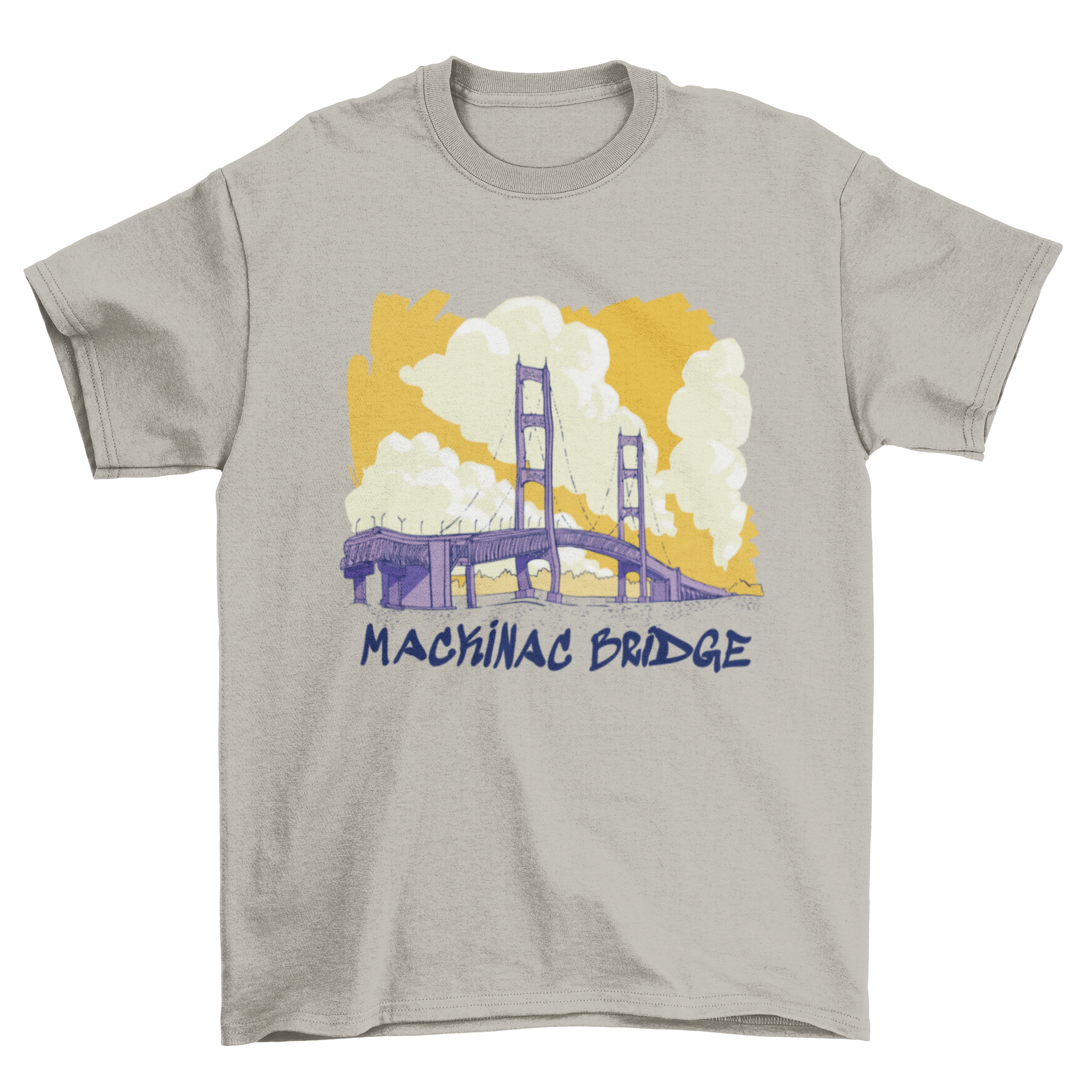 Mackinac Bridge illustrated travel t-shirt featuring a scenic design, perfect for travel lovers.