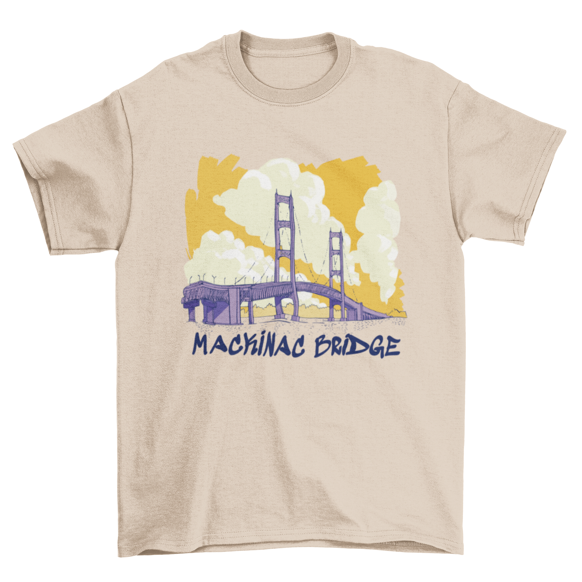 Mackinac Bridge illustrated travel t-shirt featuring a scenic design, perfect for travel lovers.