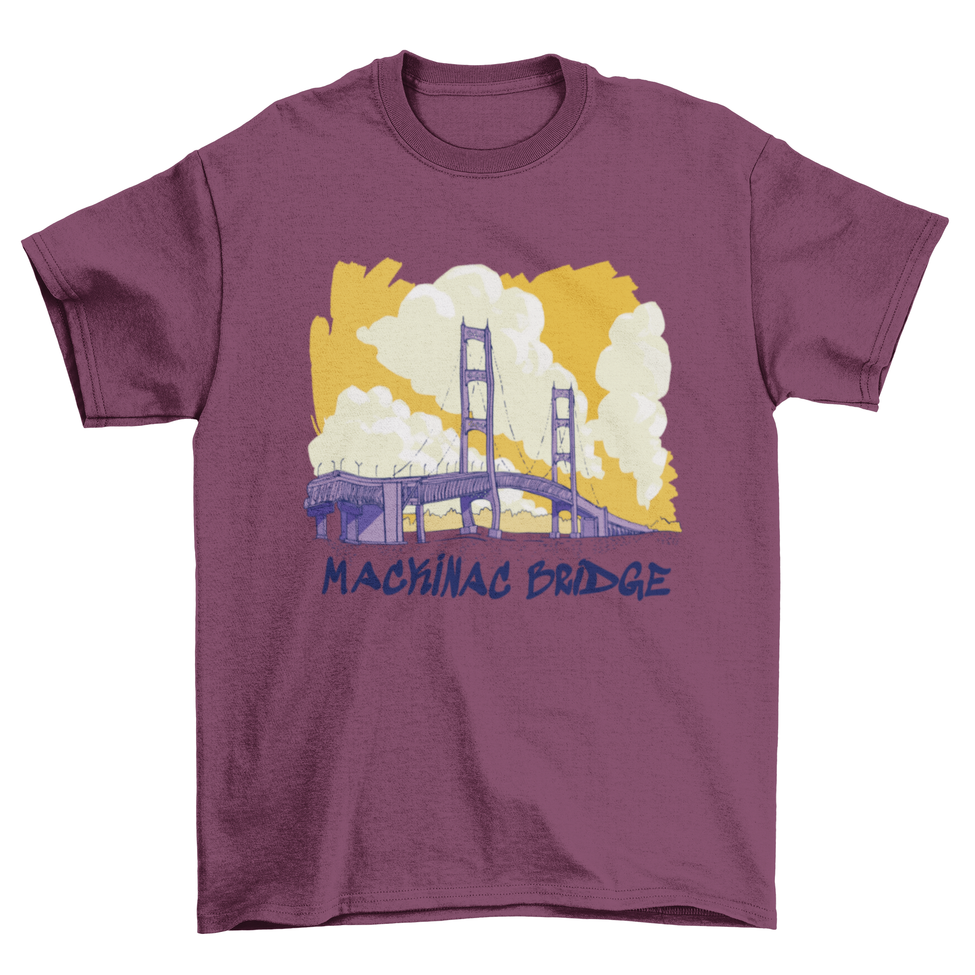 Mackinac Bridge illustrated travel t-shirt featuring a scenic design, perfect for travel lovers.